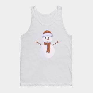 Christmas Snowman with Brown Scarf and Beanie. Tank Top